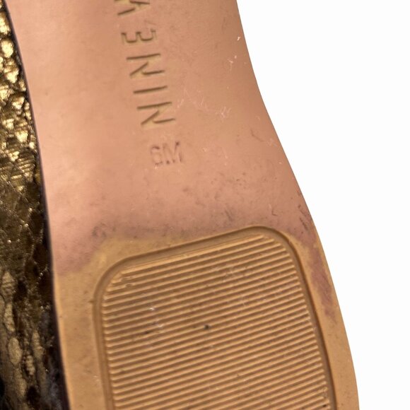 NINE WEST METALLIC BRONZE SNAKE LEATHER POINTED TOE FLATS - 6M - Picture 9 of 9